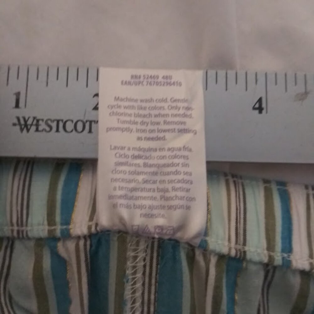 Secret Treasures women's size M (8-10) white, blue and green striped woven pants - Picture 12 of 12